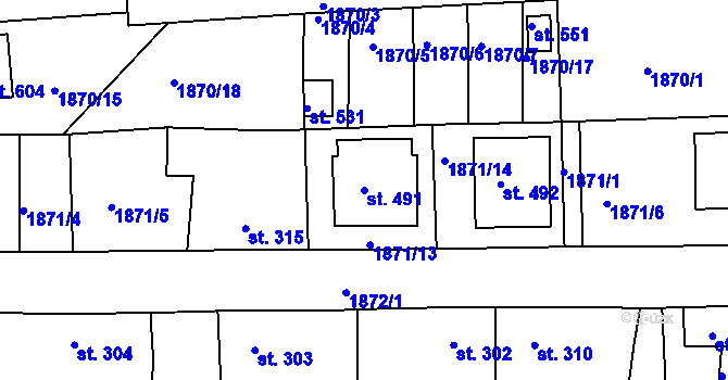 Parcela st. 491 v KÚ Merklín u Přeštic, Katastrální mapa