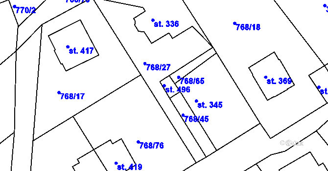 Parcela st. 496 v KÚ Merklín u Přeštic, Katastrální mapa