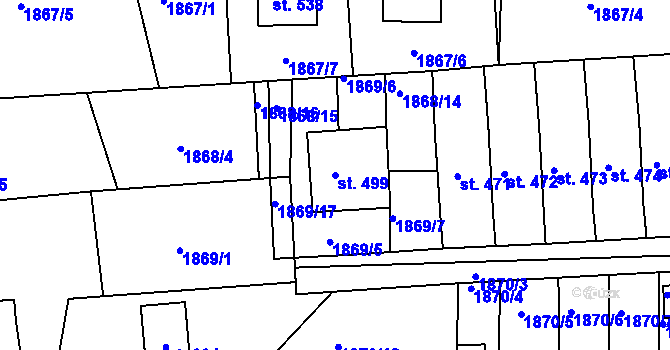 Parcela st. 499 v KÚ Merklín u Přeštic, Katastrální mapa