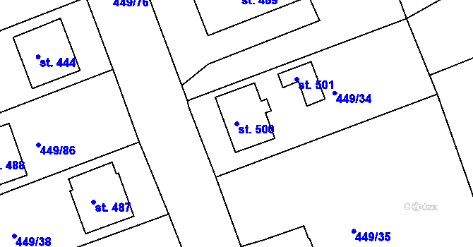 Parcela st. 500 v KÚ Merklín u Přeštic, Katastrální mapa