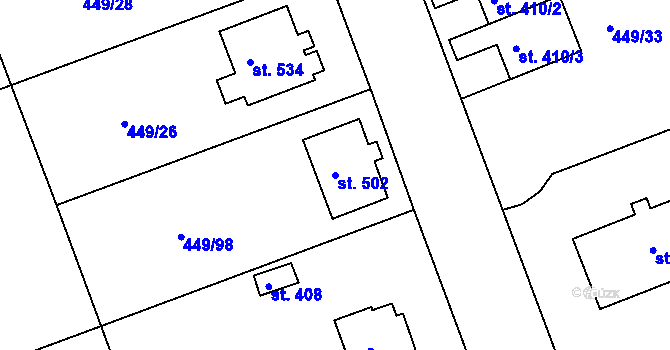 Parcela st. 502 v KÚ Merklín u Přeštic, Katastrální mapa