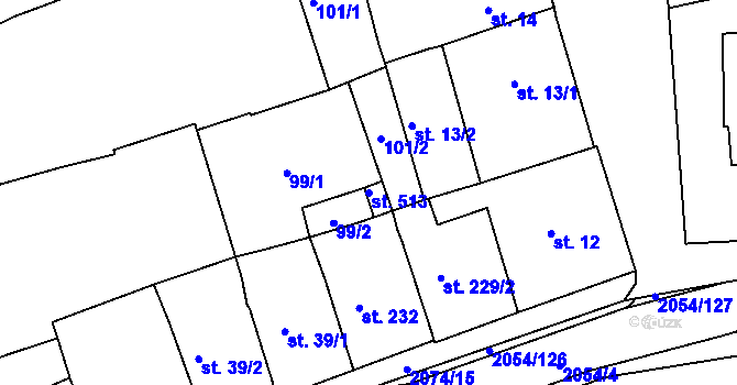 Parcela st. 513 v KÚ Merklín u Přeštic, Katastrální mapa