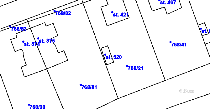 Parcela st. 520 v KÚ Merklín u Přeštic, Katastrální mapa