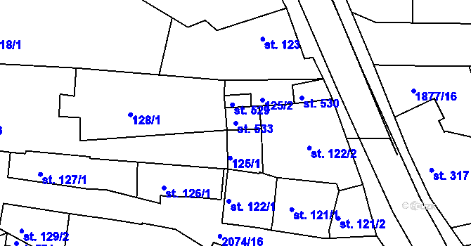Parcela st. 533 v KÚ Merklín u Přeštic, Katastrální mapa