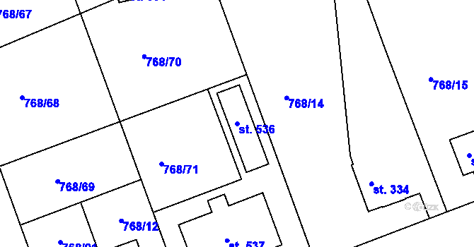 Parcela st. 536 v KÚ Merklín u Přeštic, Katastrální mapa