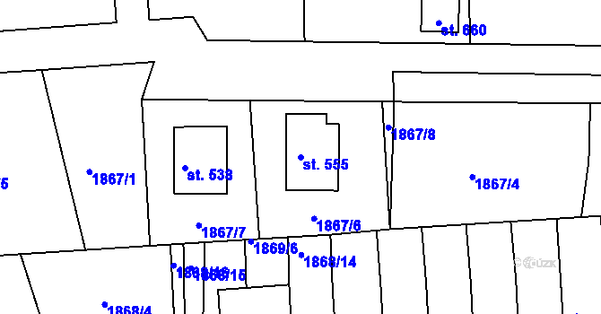 Parcela st. 555 v KÚ Merklín u Přeštic, Katastrální mapa