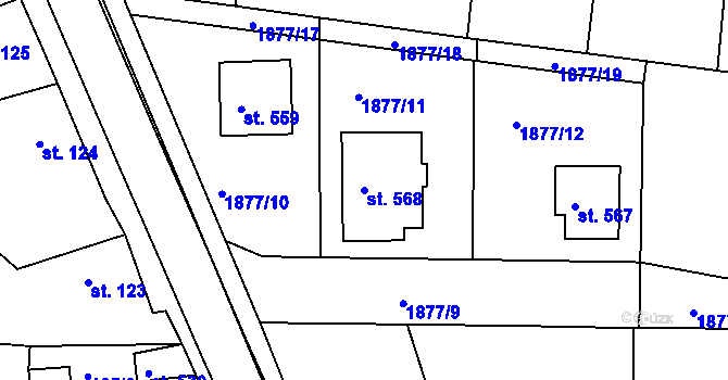 Parcela st. 568 v KÚ Merklín u Přeštic, Katastrální mapa
