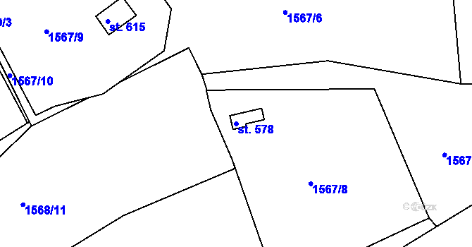 Parcela st. 578 v KÚ Merklín u Přeštic, Katastrální mapa