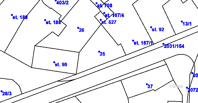 Parcela st. 25 v KÚ Merklín u Přeštic, Katastrální mapa