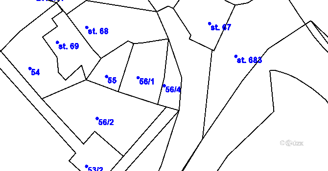 Parcela st. 56/4 v KÚ Merklín u Přeštic, Katastrální mapa