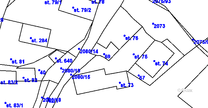 Parcela st. 69 v KÚ Merklín u Přeštic, Katastrální mapa