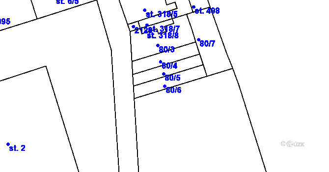 Parcela st. 80/6 v KÚ Merklín u Přeštic, Katastrální mapa
