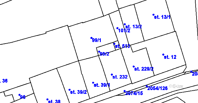 Parcela st. 99/2 v KÚ Merklín u Přeštic, Katastrální mapa