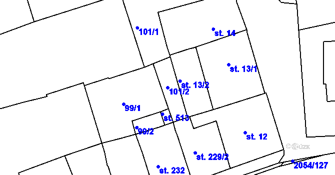 Parcela st. 101/2 v KÚ Merklín u Přeštic, Katastrální mapa