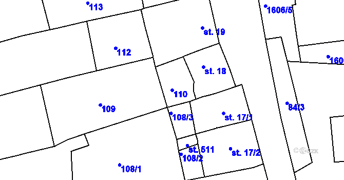 Parcela st. 110 v KÚ Merklín u Přeštic, Katastrální mapa
