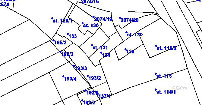 Parcela st. 134 v KÚ Merklín u Přeštic, Katastrální mapa