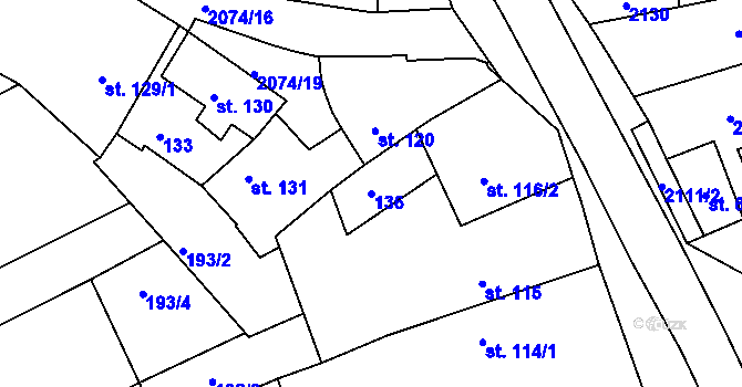 Parcela st. 136 v KÚ Merklín u Přeštic, Katastrální mapa