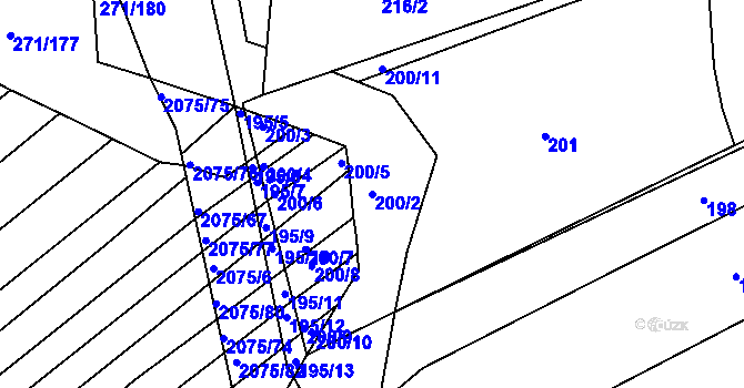 Parcela st. 200/2 v KÚ Merklín u Přeštic, Katastrální mapa