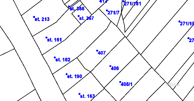 Parcela st. 407 v KÚ Merklín u Přeštic, Katastrální mapa