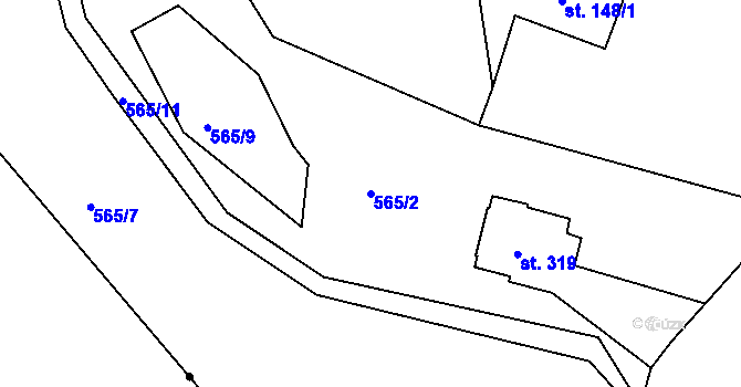 Parcela st. 565/2 v KÚ Merklín u Přeštic, Katastrální mapa