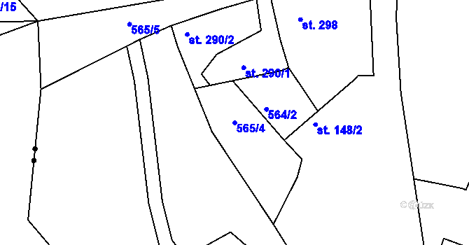 Parcela st. 565/4 v KÚ Merklín u Přeštic, Katastrální mapa