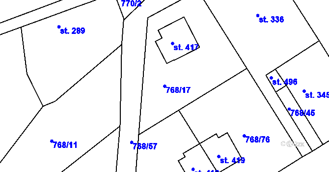 Parcela st. 768/17 v KÚ Merklín u Přeštic, Katastrální mapa