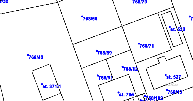 Parcela st. 768/69 v KÚ Merklín u Přeštic, Katastrální mapa
