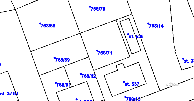 Parcela st. 768/71 v KÚ Merklín u Přeštic, Katastrální mapa