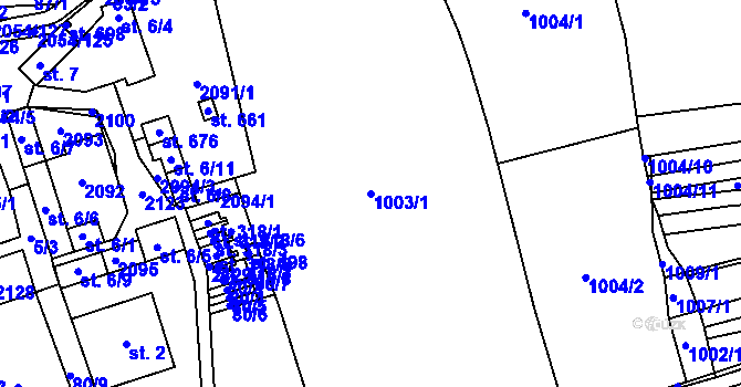 Parcela st. 1003/1 v KÚ Merklín u Přeštic, Katastrální mapa