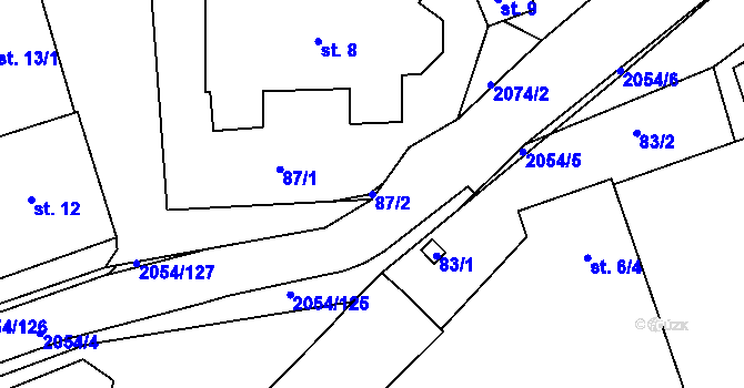 Parcela st. 87/2 v KÚ Merklín u Přeštic, Katastrální mapa