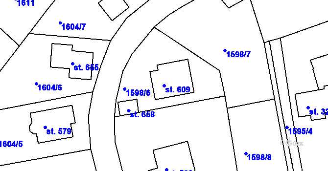 Parcela st. 609 v KÚ Merklín u Přeštic, Katastrální mapa