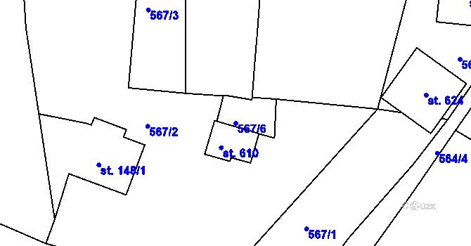 Parcela st. 567/6 v KÚ Merklín u Přeštic, Katastrální mapa