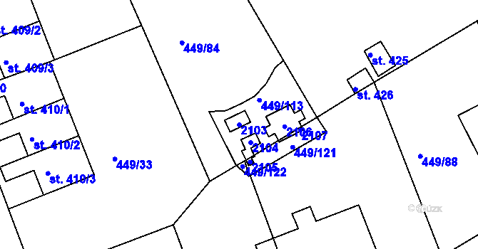 Parcela st. 2103 v KÚ Merklín u Přeštic, Katastrální mapa