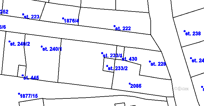 Parcela st. 233/1 v KÚ Merklín u Přeštic, Katastrální mapa