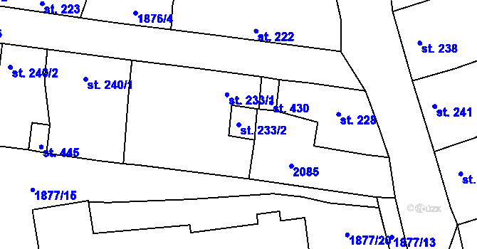 Parcela st. 233/2 v KÚ Merklín u Přeštic, Katastrální mapa