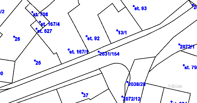 Parcela st. 2031/154 v KÚ Merklín u Přeštic, Katastrální mapa