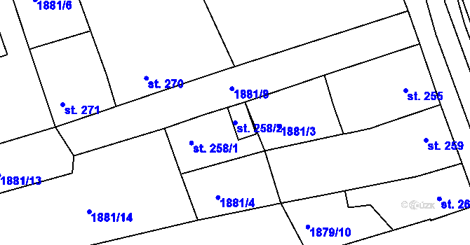 Parcela st. 258/2 v KÚ Merklín u Přeštic, Katastrální mapa