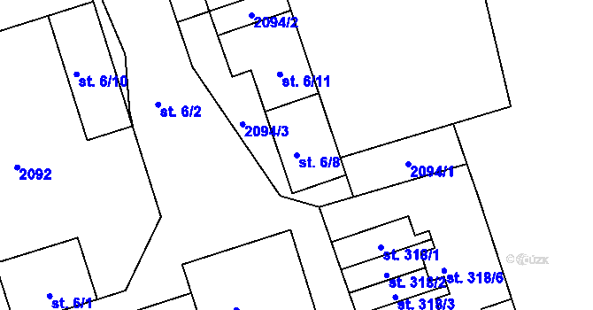Parcela st. 6/8 v KÚ Merklín u Přeštic, Katastrální mapa