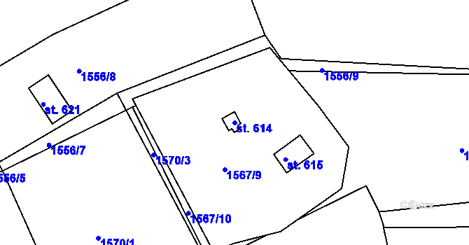 Parcela st. 614 v KÚ Merklín u Přeštic, Katastrální mapa