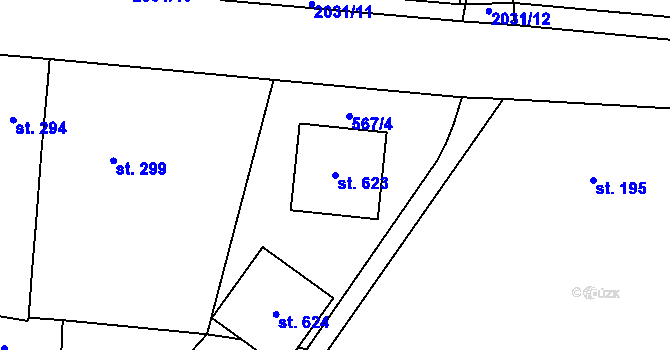 Parcela st. 623 v KÚ Merklín u Přeštic, Katastrální mapa