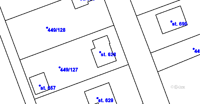 Parcela st. 628 v KÚ Merklín u Přeštic, Katastrální mapa