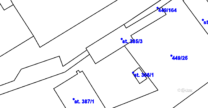 Parcela st. 385/2 v KÚ Merklín u Přeštic, Katastrální mapa