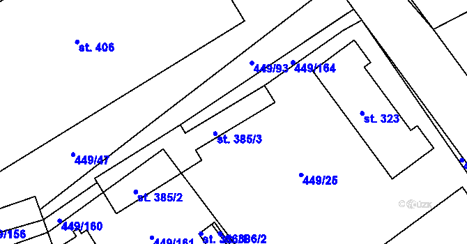 Parcela st. 385/3 v KÚ Merklín u Přeštic, Katastrální mapa