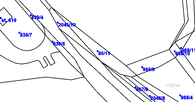 Parcela st. 80/11 v KÚ Merklín u Přeštic, Katastrální mapa