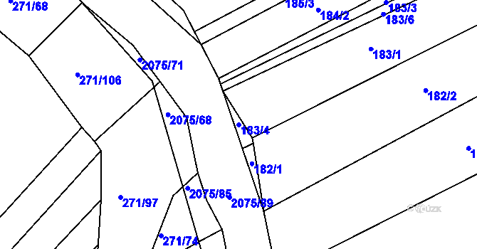 Parcela st. 183/4 v KÚ Merklín u Přeštic, Katastrální mapa