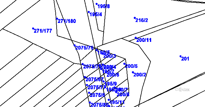 Parcela st. 200/3 v KÚ Merklín u Přeštic, Katastrální mapa