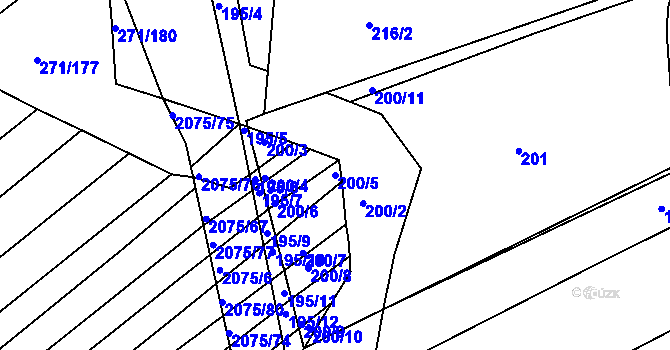 Parcela st. 200/5 v KÚ Merklín u Přeštic, Katastrální mapa