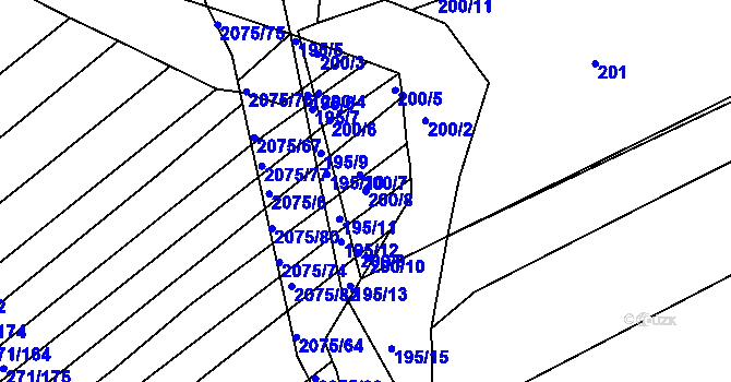 Parcela st. 200/8 v KÚ Merklín u Přeštic, Katastrální mapa