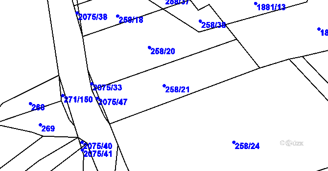 Parcela st. 258/21 v KÚ Merklín u Přeštic, Katastrální mapa