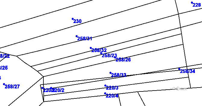 Parcela st. 258/23 v KÚ Merklín u Přeštic, Katastrální mapa